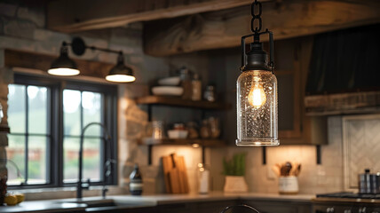 Fototapeta na wymiar Modern kitchen with pendant lighting