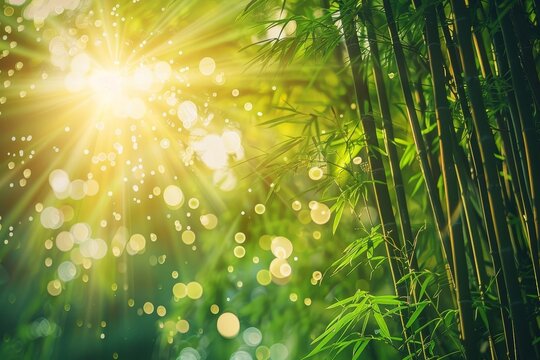 Mystical green Bamboo forest in Arashiyama Japan with sun flare