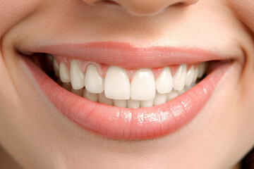 Close up of smile with white healthy teeth.