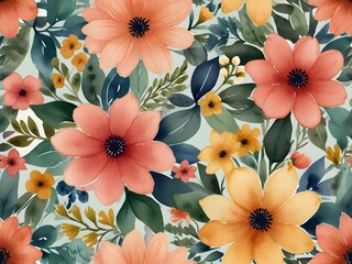 A seamless pattern of delicate watercolor flowers, blending softly into each other, generative AI