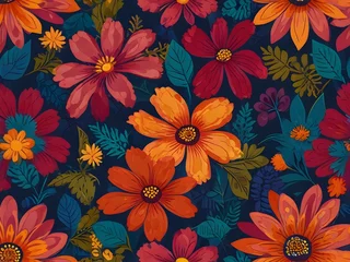 Türaufkleber A seamless, abstract floral pattern with bold, geometric flowers in vibrant hues, generative AI © Zohaib