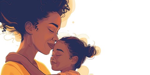 Warm embrace of mother and daughter, concept of maternal love and family, illustration - 780839937