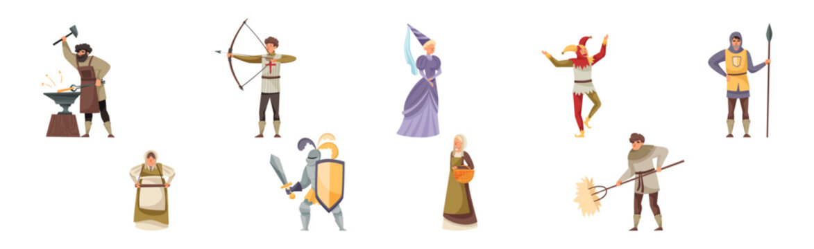 Medieval People Character from Fairytale and Legend Vector Set