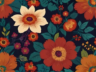 Foto op Plexiglas anti-reflex A seamless, vintage floral motif with modern, bold colors for contrast, generative AI © Zohaib