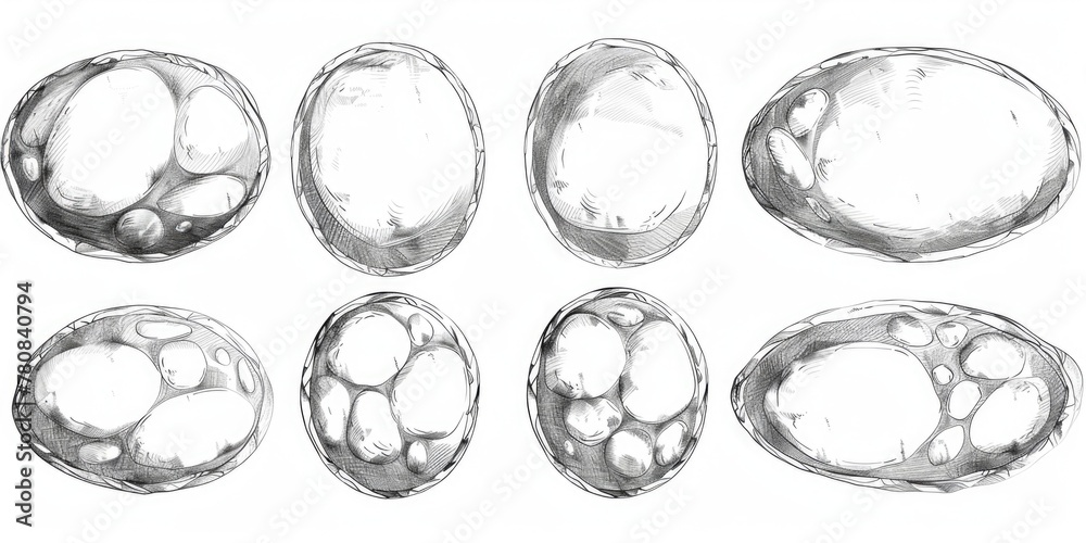 Poster a drawing of various pebbles, suitable for use in nature-themed designs