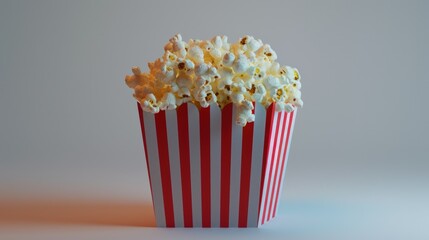 Popcorn filled red and white cup, suitable for cinema or snack concepts - obrazy, fototapety, plakaty