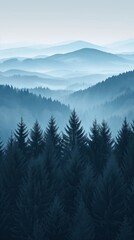Minimalist Misty Forest View Natural Beauty Artwork, Vertical Hiking Landscape Background, Minimal Modern Camping Art Backdrop, Contemporary Travel Nature Wallpaper