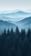 Fototapeta premium Minimalist Misty Forest View Natural Beauty Artwork, Vertical Hiking Landscape Background, Minimal Modern Camping Art Backdrop, Contemporary Travel Nature Wallpaper