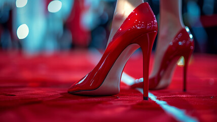Two women wearing red high heels.