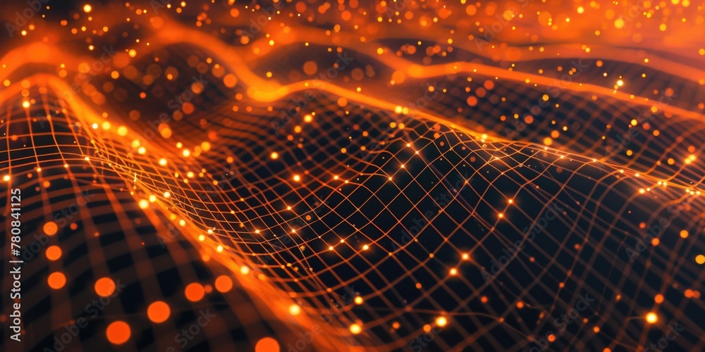 Poster Abstract computer-generated image with glowing lines and dots. Suitable for technology concepts