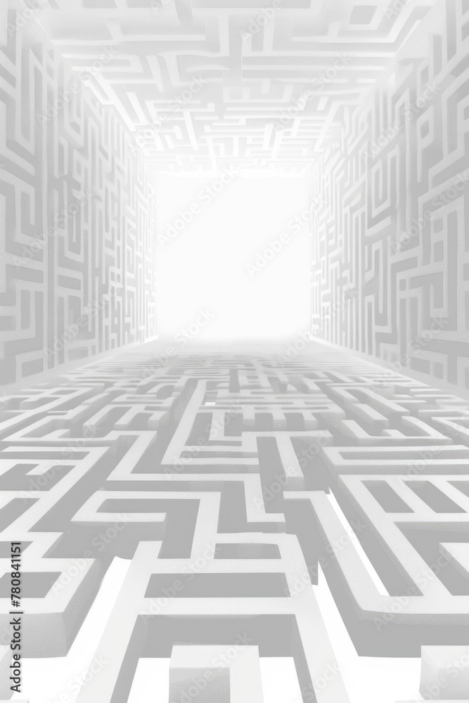 Poster A maze with a glowing light at the end, suitable for concepts of hope and finding a way out