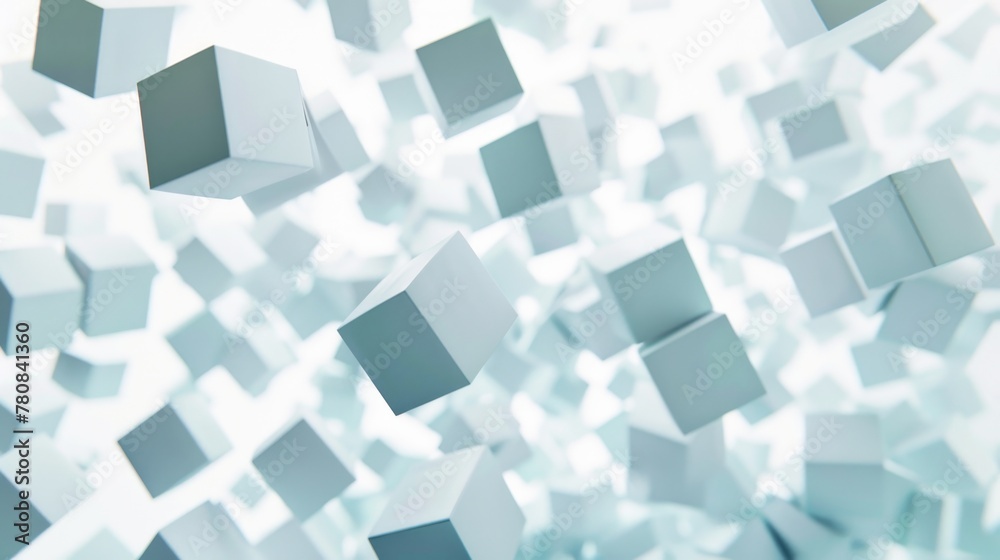 Poster A unique and modern image of white cubes floating in the air. Perfect for technology or futuristic concepts