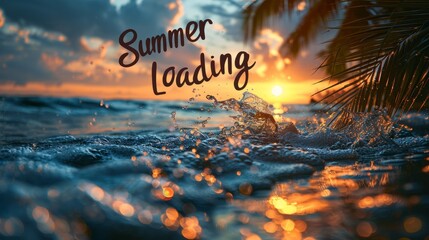 Invitation to Summer, Summer Loading Words on Blurred Tropical Beach with Bokeh Sunlight Waves