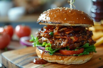 Pulled pork burger with homemade bbq sauce