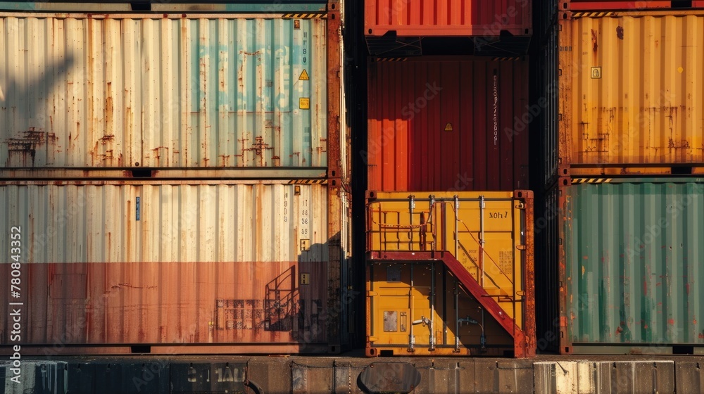 Aufkleber a large stack of shipping containers. suitable for logistics and transportation concepts