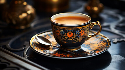 Cup of coffee with oriental ornament