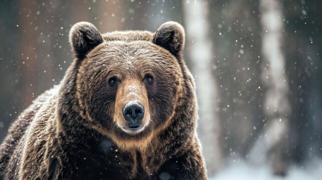 Brown bear in the winter forest. AI generative.