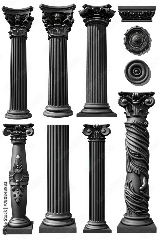 Poster A variety of different types of columns, suitable for architectural or design concepts.