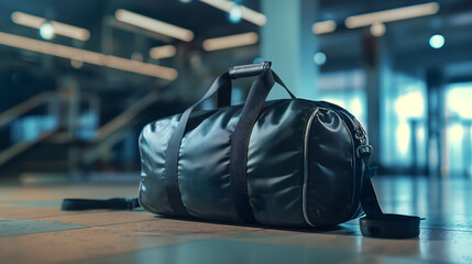 Stylish Gym Bag on Gym Floor - Ready for Fitness Training
