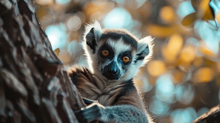 Fototapeta premium Close up of a lemur on a tree. Suitable for nature-themed designs