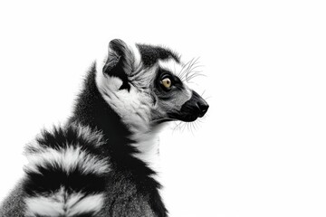 A close-up photo of a lemur in black and white. Suitable for nature and wildlife themes