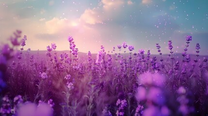 Enchanting Lavender Field Sunset Sparkling Twilight Magic