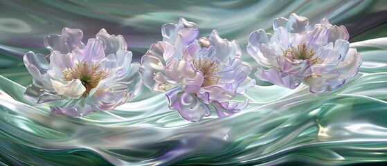Elegant Iridescent Flowers Fluid Artistic Digital Rendering