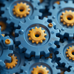 industrial gears in contrasting orange and blue