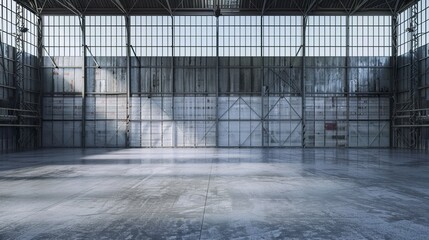 light colour backdrop for studio photography setup in a big industrial hangar - obrazy, fototapety, plakaty