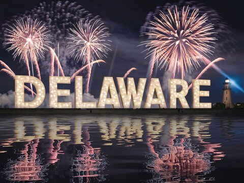 First State Festivity: Reflective Fireworks Over Delaware Bay
