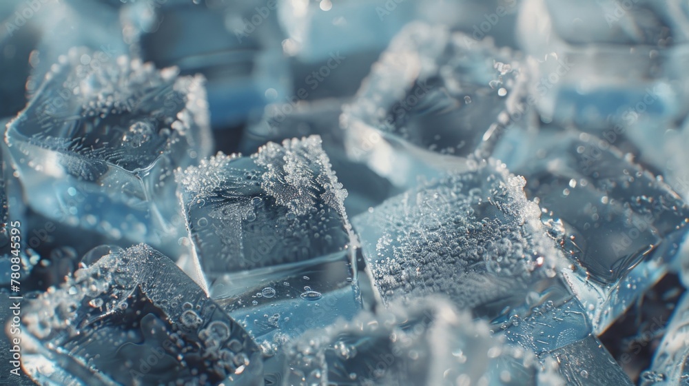 Poster A pile of ice cubes stacked on top of each other. Can be used for refreshing summer drink concepts