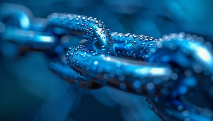 blue chrome chains with a glossy finish - obrazy, fototapety, plakaty