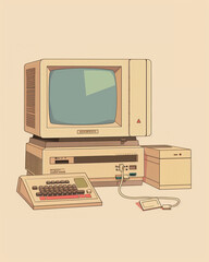 Retro computing corner, a shrine to vintage technology, with a classic beige computer and floppy disks