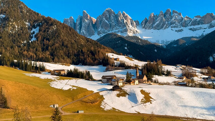 Spring landscape Dolomites Alps Santa Maddalena village Val di Funes valley South Tyrol Italy - 780845925