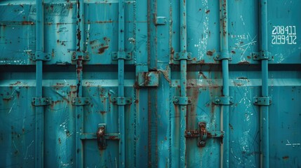 Detailed shot of a blue container with rust, suitable for industrial concepts