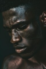 Close up image of person with black face, suitable for diversity and social issues concepts
