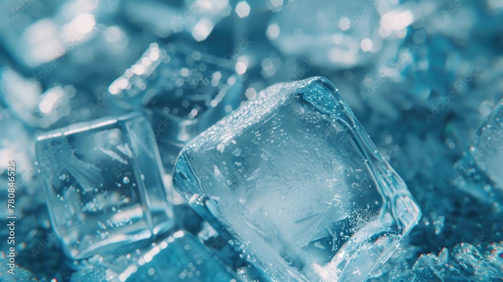 Poster A pile of ice cubes sitting on top of a pile of ice. Suitable for various concepts