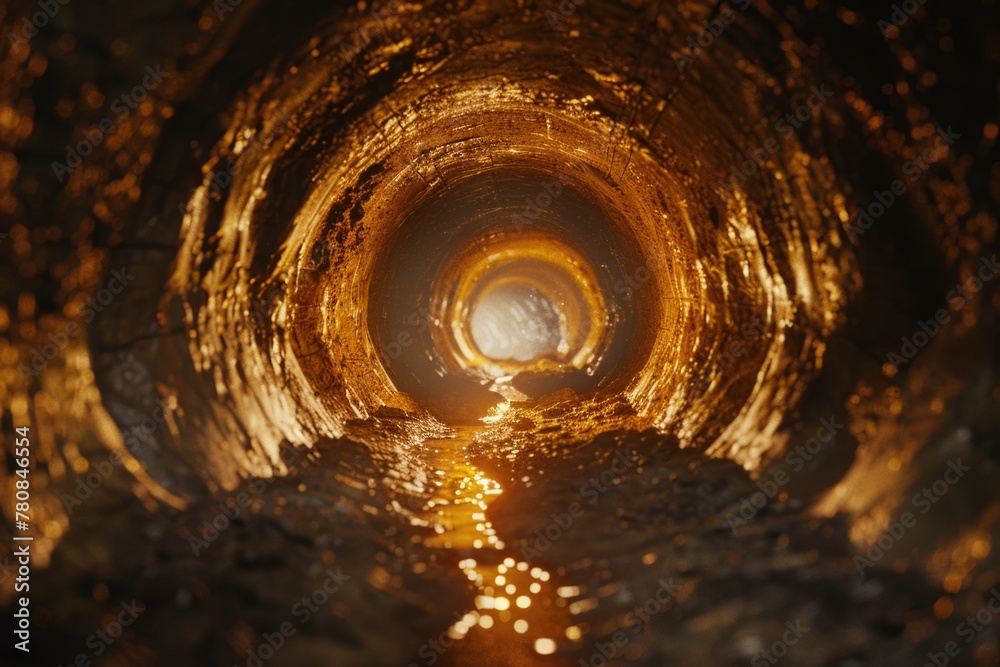 Poster Dark tunnel with a light shining at the end, suitable for concepts of hope and overcoming challenges