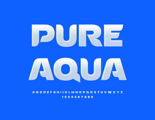 Vector eco concept Pure Aqua. Stylish White Font. Modern Glossy Alphabet Letters and Numbers set.