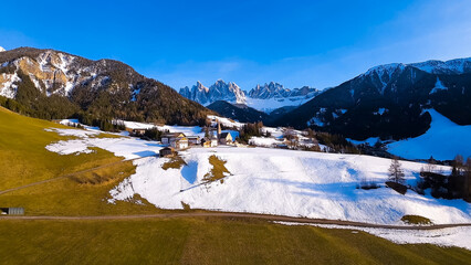 Spring landscape Dolomites Alps Santa Maddalena village Val di Funes valley South Tyrol Italy - 780846753