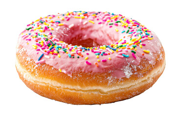 Pink Frosted Donut With Sprinkles on White Background