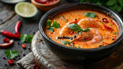 Thai dishes. Tom Yam soup with coconut milk (Tom Khaa). 