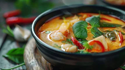 Fotobehang Thai dishes. Tom Yam soup with coconut milk (Tom Khaa).  © lastfurianec