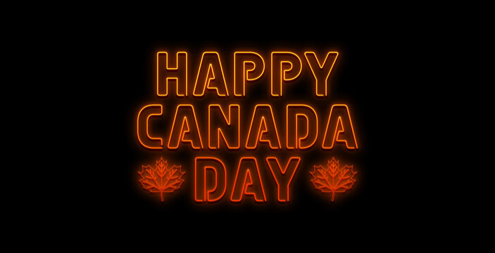 Happy Canada Day neon template. Maple leaf.