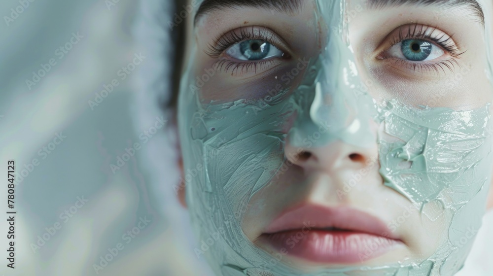 Poster close-up of a person wearing a face mask for protection. suitable for health and safety concepts