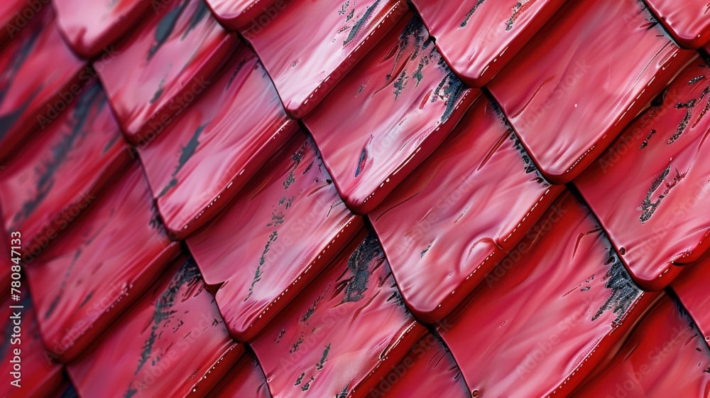 Poster a detailed close-up view of a red roof. perfect for architectural design projects