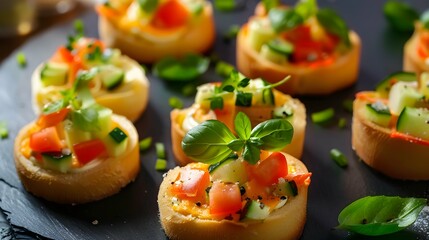 Closeup of tasty finger food with vegetables and herbs