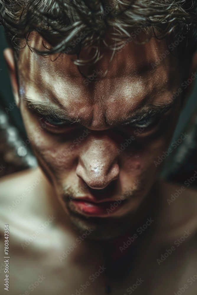 Poster a close up of a man holding a knife. suitable for crime or danger concepts