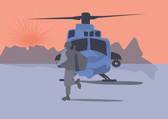 helicopter flying in the sky/ ,soldier - 780847514