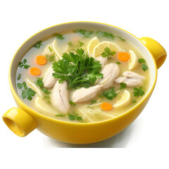 Moldovan zeama chicken soup homemade noodles lemon sour cream parsley sprigs Culinary and Food concept